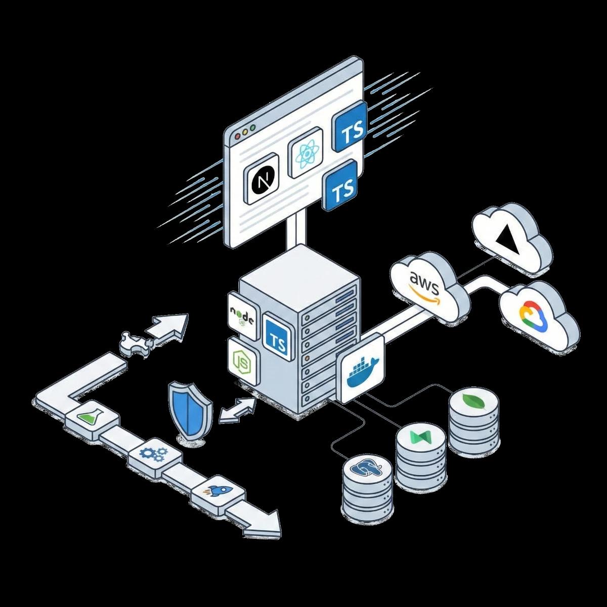 Logos des technologies : Next.js, React, Node.js